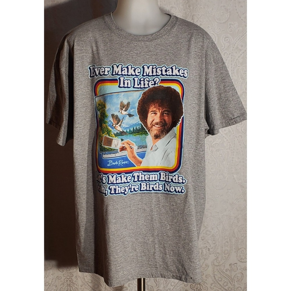 Bob Ross Grey T-Shirt Unisex Graphic Tee Size XL
